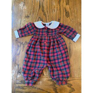 Vintage Alexis Girls Plaid Christmas Cotton Outfit Size 3 Months